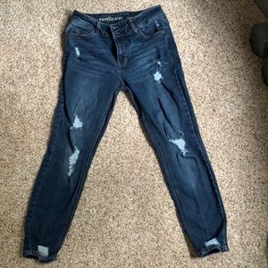 VANILLA STAR - Dark Washed Distressed Skinny Jeans